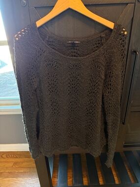 Women's American Eagle Black Open-Knit Sweater